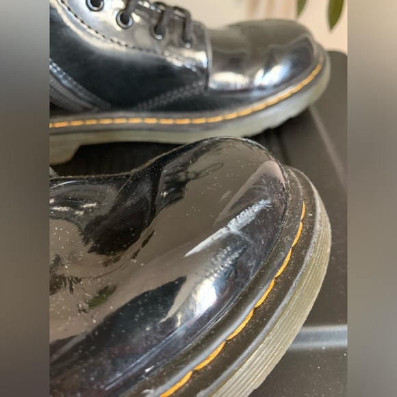 DR MARTENS JUNIOR 1460 DELANEY BLACK PATENT LEATHER LACE UP ZIP BOOTS size 5 - Picture 6 of 9